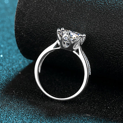 Crown Solitaire Moissanite Ring - 925 Sterling Silver 3-Carat Six-Prong Setting with Floral Motifs