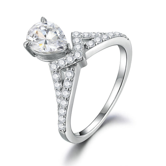 Crown Teardrop 925 Silver Ring - Regal Zirconia Wedding Band for Women