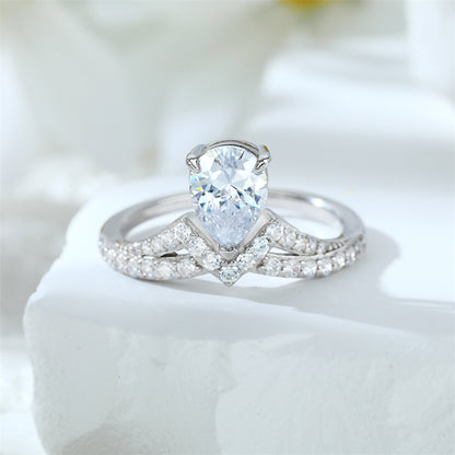 Crown Teardrop 925 Silver Ring - Regal Zirconia Wedding Band for Women