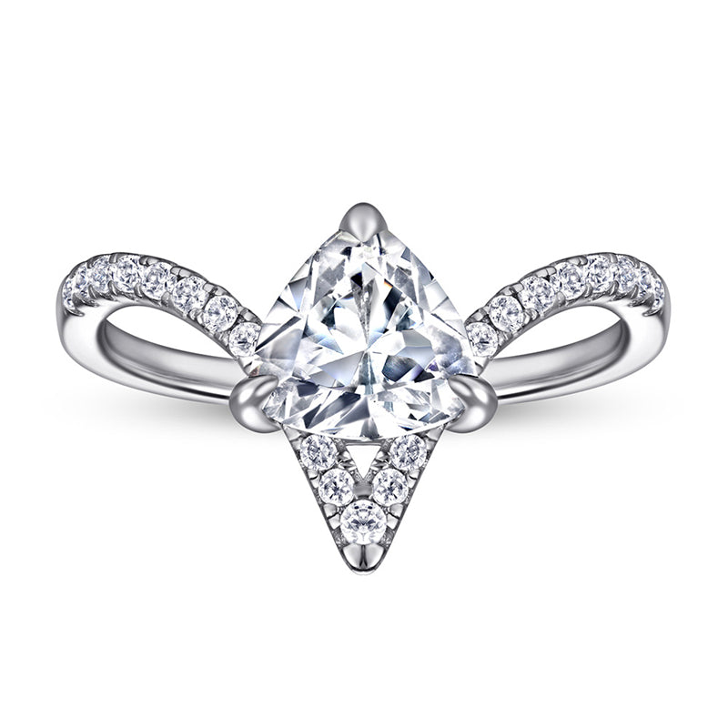 Crown & Heart 925 Silver Ring - Korean-Inspired V-Shaped Bridal Band