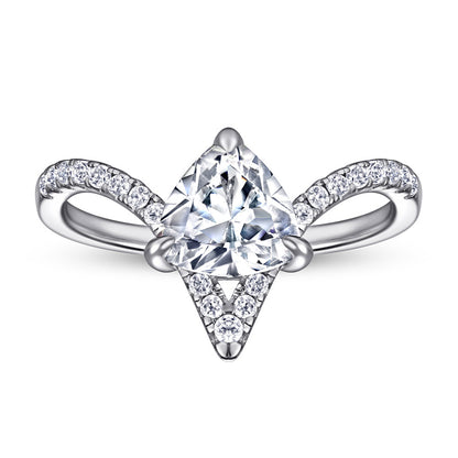 Crown & Heart 925 Silver Ring - Korean-Inspired V-Shaped Bridal Band