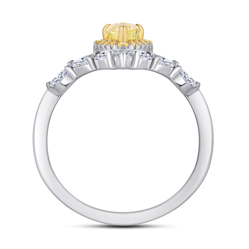 Crown & Teardrop 925 Silver Ring - Delicate Gold-Plated Band with Yellow Diamonds