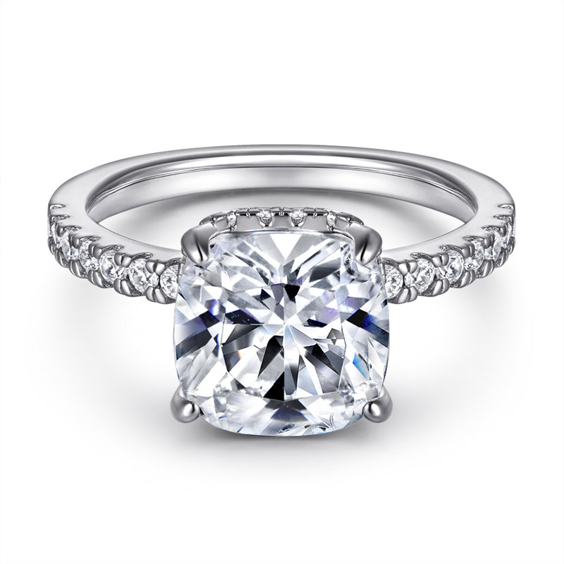 Cushion-Cut Zirconia 925 Silver Ring - Elegant Simulated Diamond Band