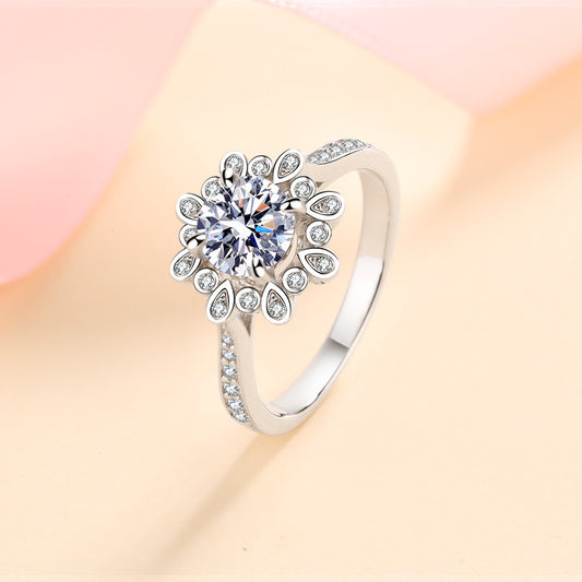 D Color Moissanite Floral Ring - 925 Sterling Silver Rose & Red Bean Design