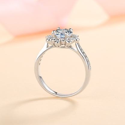 D Color Moissanite Floral Ring - 925 Sterling Silver Rose & Red Bean Design