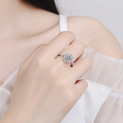 D Color Moissanite Floral Ring - 925 Sterling Silver Rose & Red Bean Design