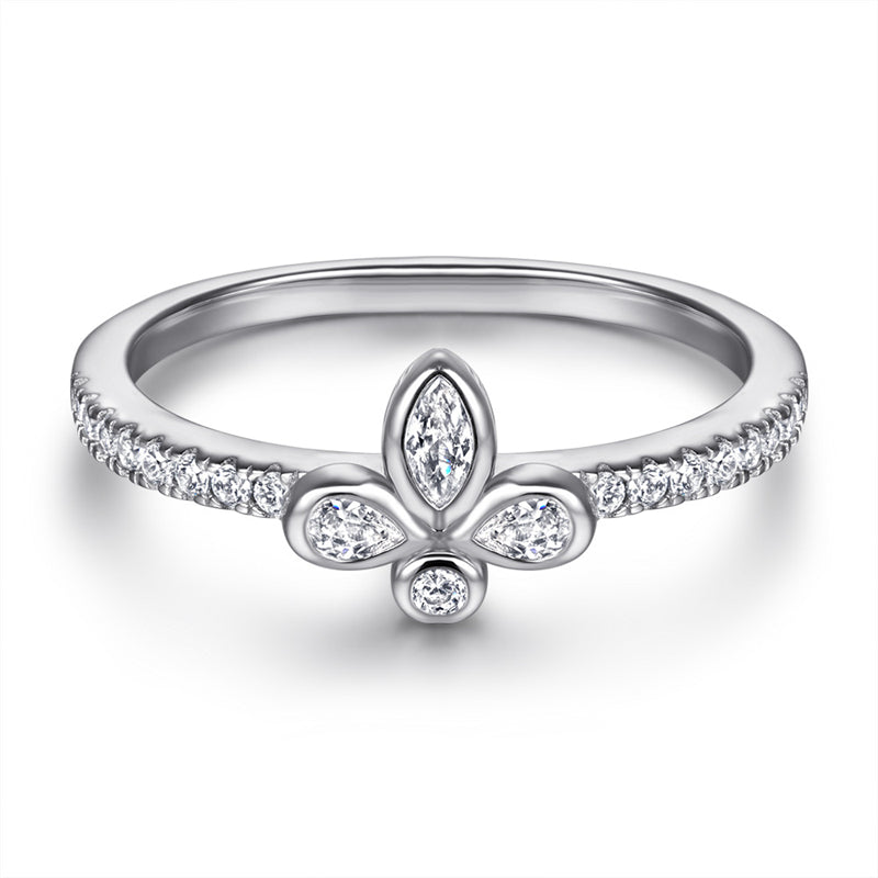 Dainty S925 Sterling Silver Bow Ring with Simulated Diamonds - Elegant Floral Jewelry