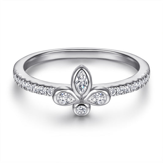 Dainty S925 Sterling Silver Bow Ring with Simulated Diamonds - Elegant Floral Jewelry
