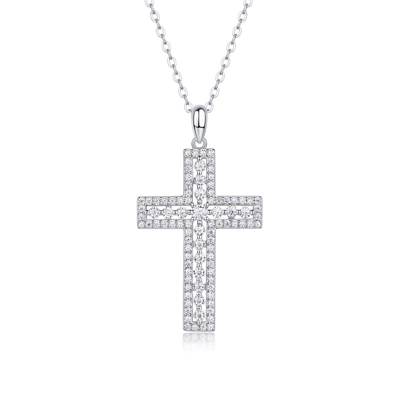 Delicate Cross Chain Necklace Featuring Moissanite Accents