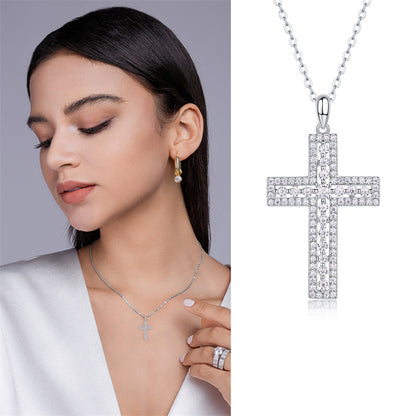 Delicate Cross Chain Necklace Featuring Moissanite Accents