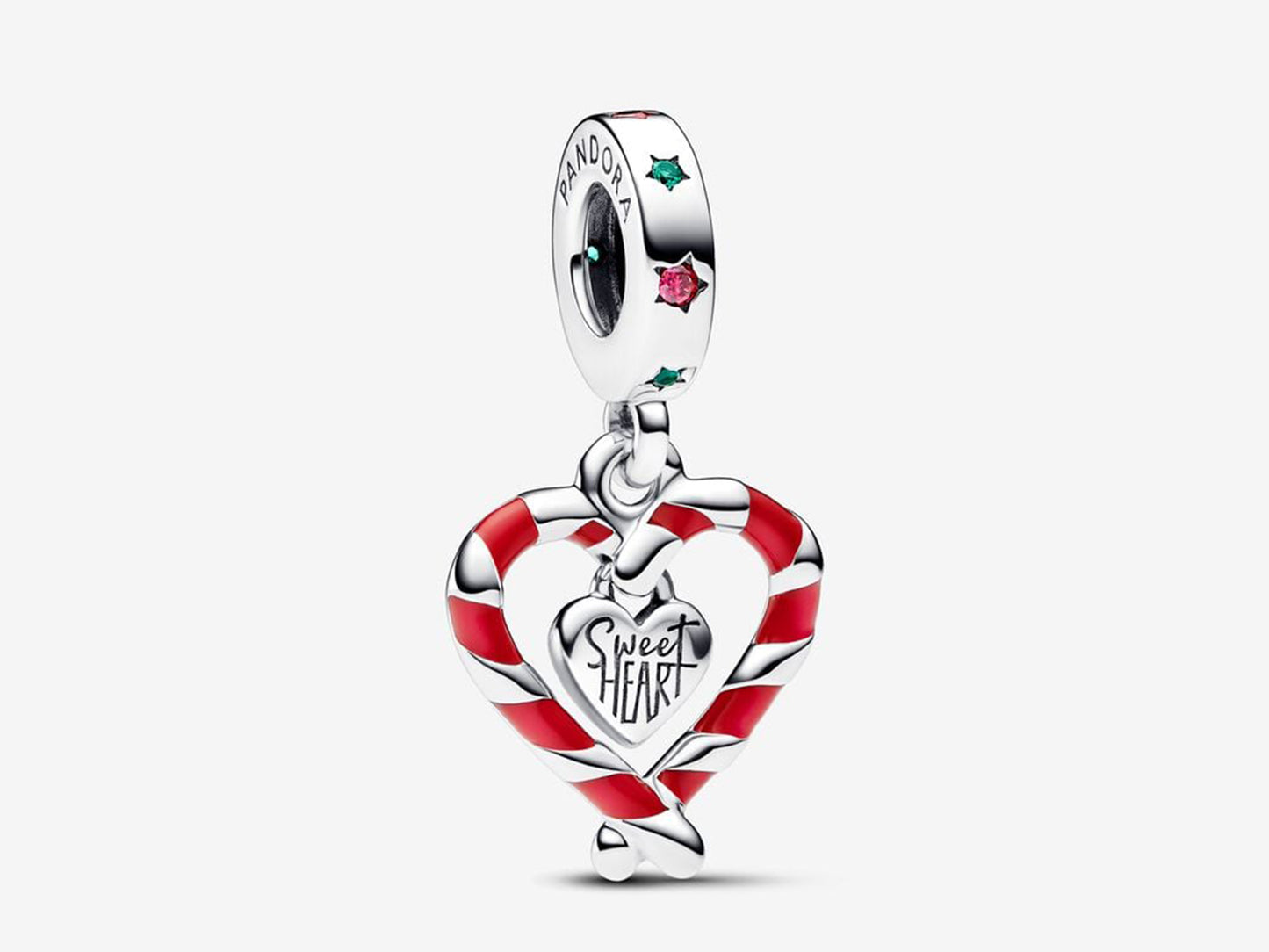 Double Candy Cane Heart Christmas Dangle Charm