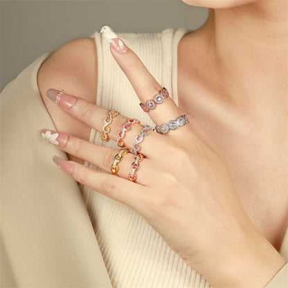 Double Chain 925 Silver Ring - Minimalist Openwork Band in Rose Gold & More
