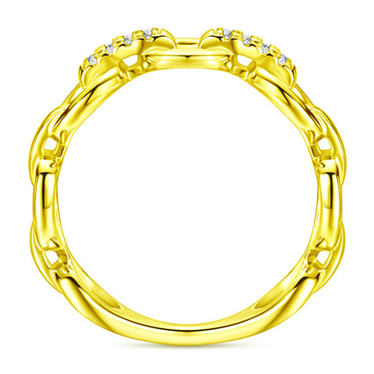 Double Chain 925 Silver Ring - Minimalist Openwork Band in Rose Gold & More