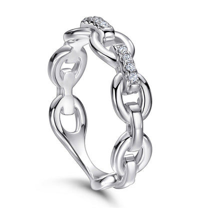 Double Chain 925 Silver Ring - Minimalist Openwork Band in Rose Gold & More