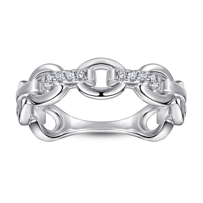 Double Chain 925 Silver Ring - Minimalist Openwork Band in Rose Gold & More