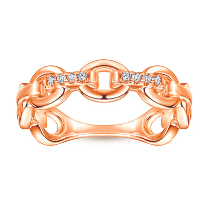 Double Chain 925 Silver Ring - Minimalist Openwork Band in Rose Gold & More