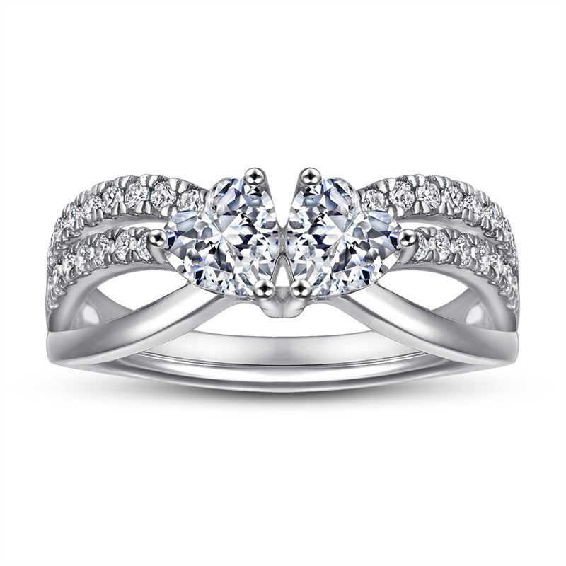 Double Heart 925 Silver Ring - Romantic Interlocking Zirconia Band