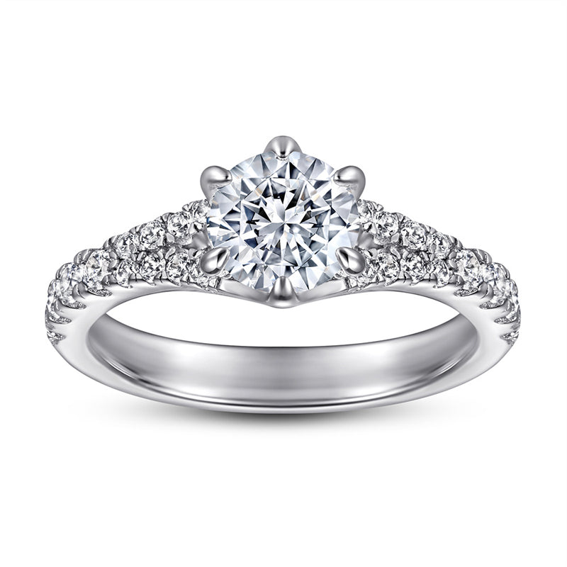 Double Row 925 Silver Ring - Six-Prong Zirconia Engagement Band