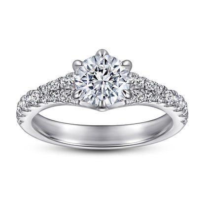 Double Row 925 Silver Ring - Six-Prong Zirconia Engagement Band