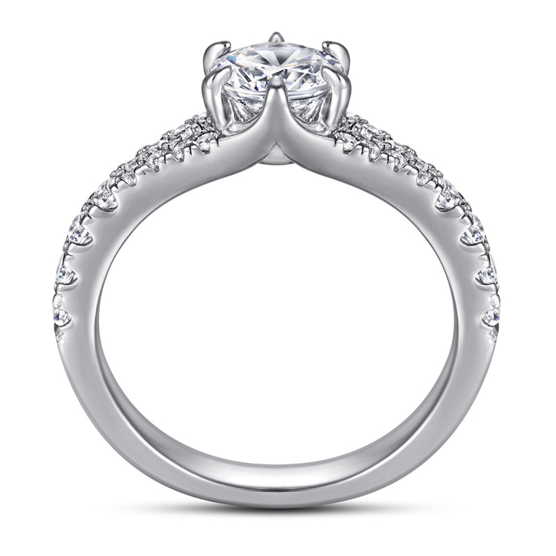Double Row 925 Silver Ring - Six-Prong Zirconia Engagement Band
