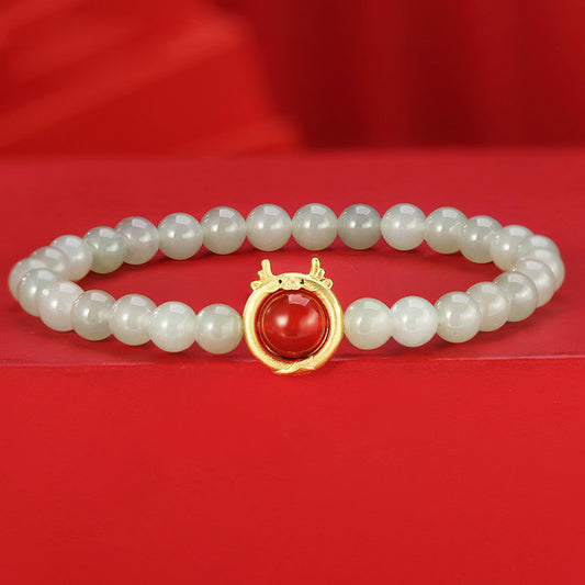 Dragon Zodiac Bracelet 925 Silver Jade & Carnelian