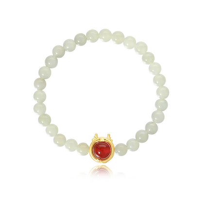 Dragon Zodiac Bracelet 925 Silver Jade & Carnelian