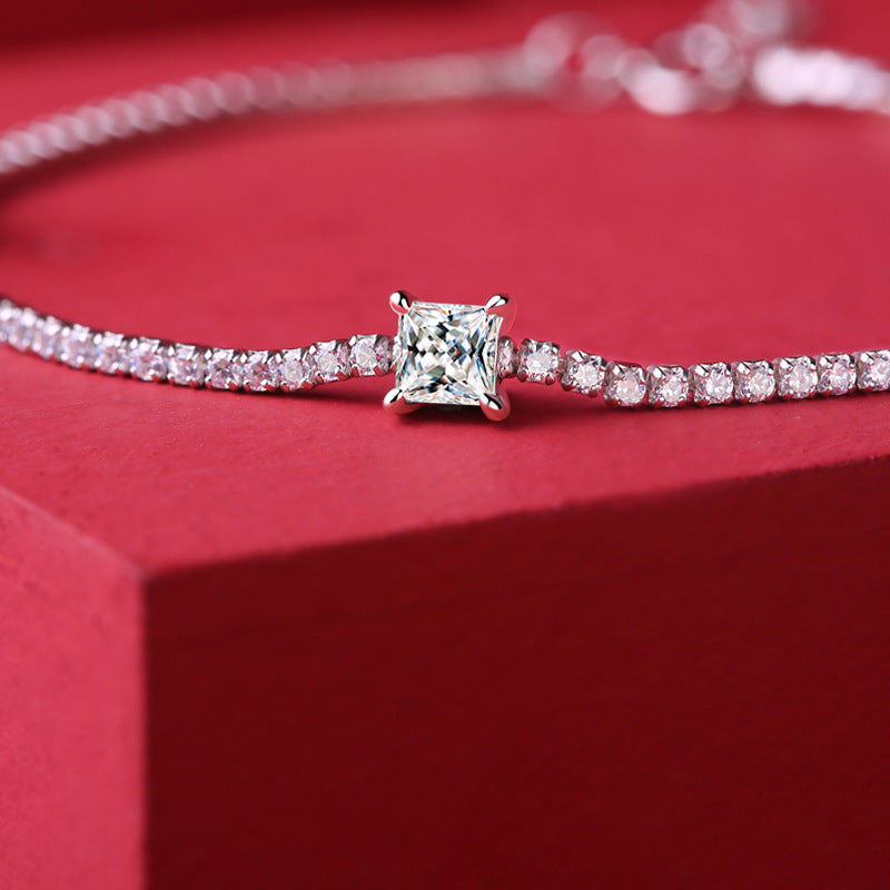 Edgy Women's Silver Bracelet with Square Moissanite for Everyday Wear