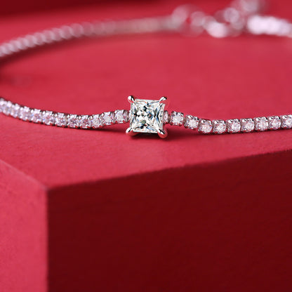 Edgy Women's Silver Bracelet with Square Moissanite for Everyday Wear
