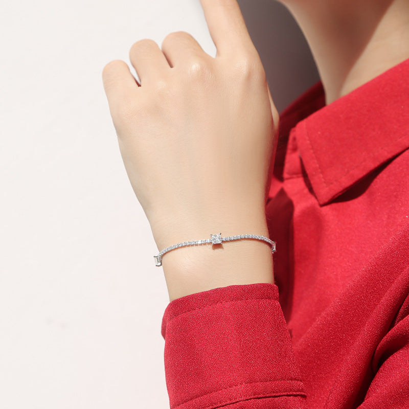 Edgy Women's Silver Bracelet with Square Moissanite for Everyday Wear