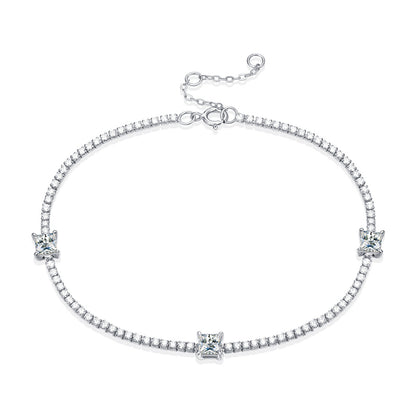Edgy Women's Silver Bracelet with Square Moissanite for Everyday Wear