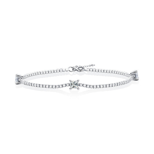 Edgy Women's Silver Bracelet with Square Moissanite for Everyday Wear