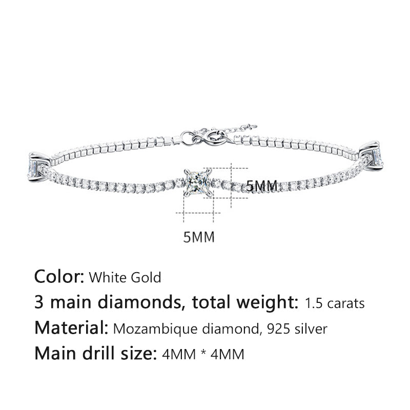 Edgy Women's Silver Bracelet with Square Moissanite for Everyday Wear