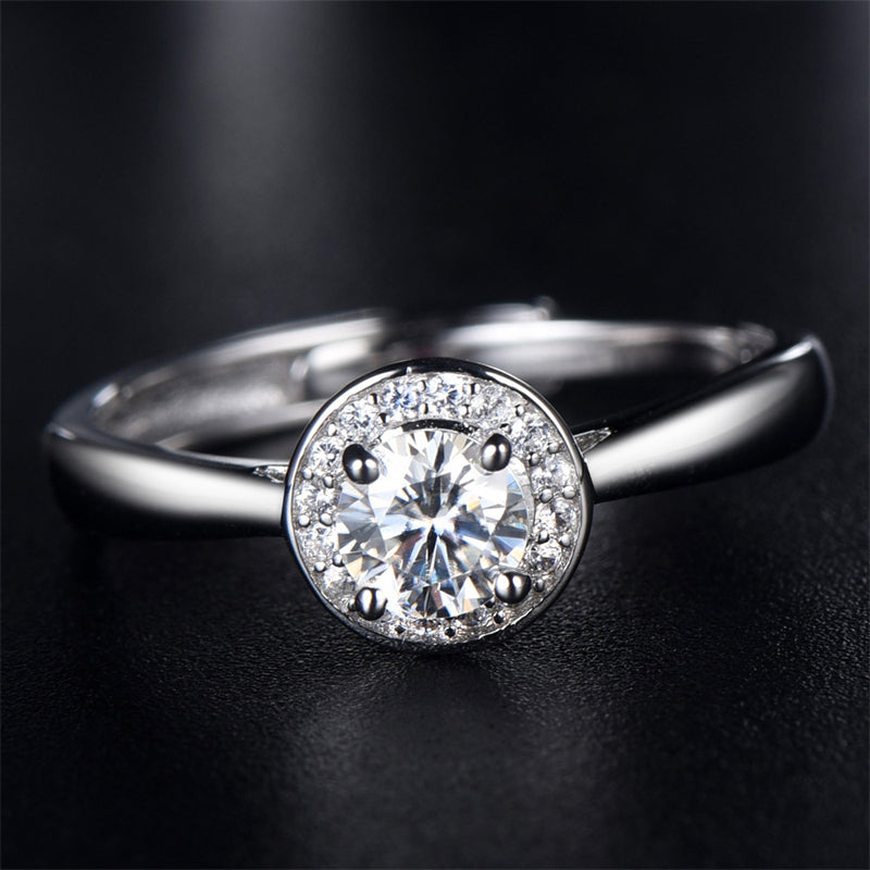 925 Sterling Silver Adjustable Open Ring for Women-0.5ct D Color Moissanite Bridal Ring, Elegant Floral/Cross/Animal Design, Wedding Engagement Gift