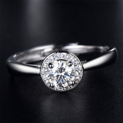 925 Sterling Silver Adjustable Open Ring for Women-0.5ct D Color Moissanite Bridal Ring, Elegant Floral/Cross/Animal Design, Wedding Engagement Gift
