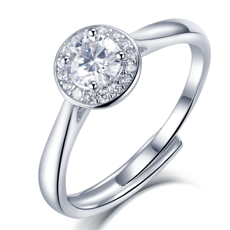 925 Sterling Silver Adjustable Open Ring for Women-0.5ct D Color Moissanite Bridal Ring, Elegant Floral/Cross/Animal Design, Wedding Engagement Gift