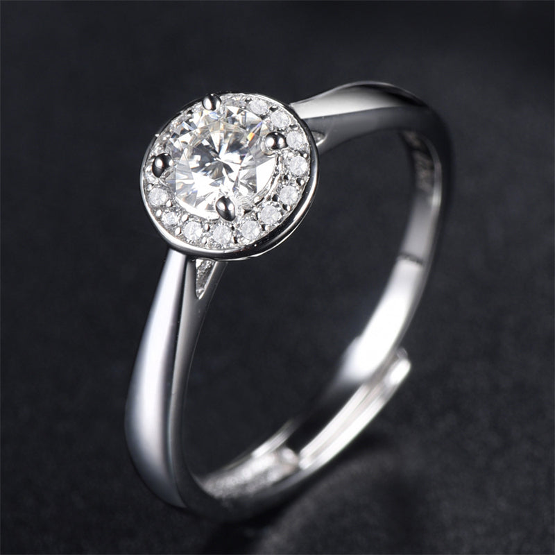 925 Sterling Silver Adjustable Open Ring for Women-0.5ct D Color Moissanite Bridal Ring, Elegant Floral/Cross/Animal Design, Wedding Engagement Gift