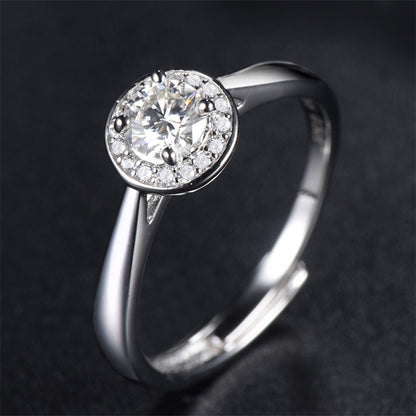 925 Sterling Silver Adjustable Open Ring for Women-0.5ct D Color Moissanite Bridal Ring, Elegant Floral/Cross/Animal Design, Wedding Engagement Gift