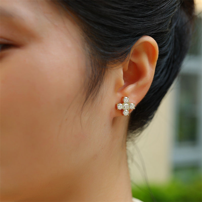 Elegant 925 Silver Moissanite Earrings with Cross Design