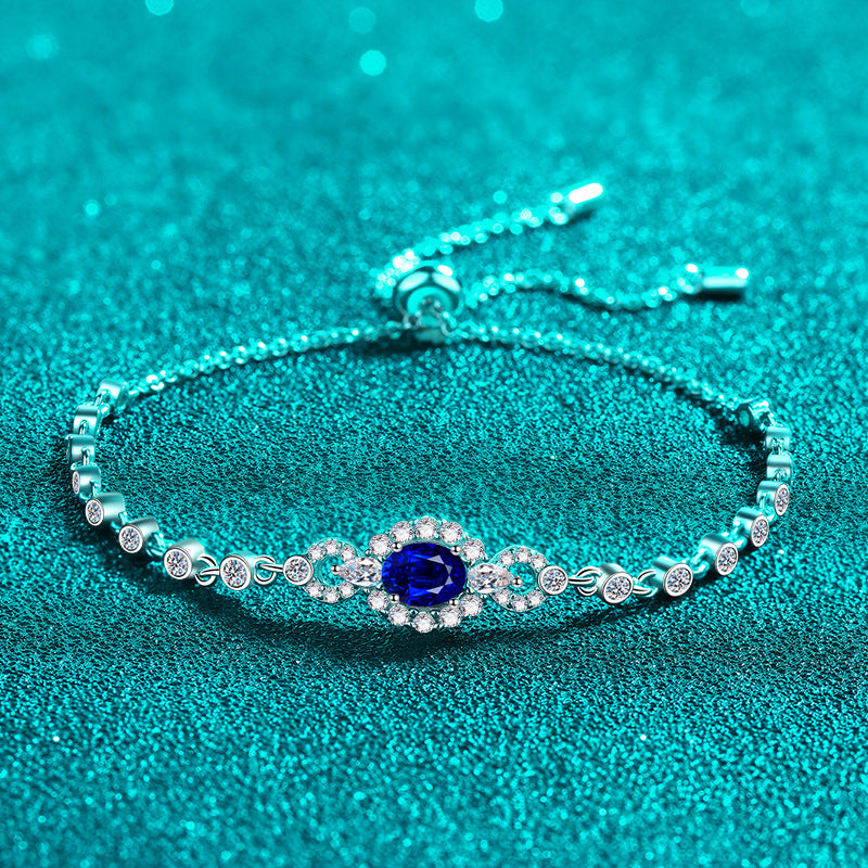 Elegant Botanical Zodiac Bracelet Options: 0.5ct White/Blue Moissanite or 4x6mm Zircon, 5-Layer Rhodium Sterling Silver