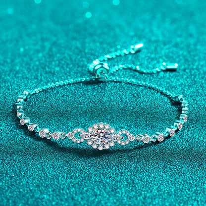 Elegant Botanical Zodiac Bracelet Options: 0.5ct White/Blue Moissanite or 4x6mm Zircon, 5-Layer Rhodium Sterling Silver