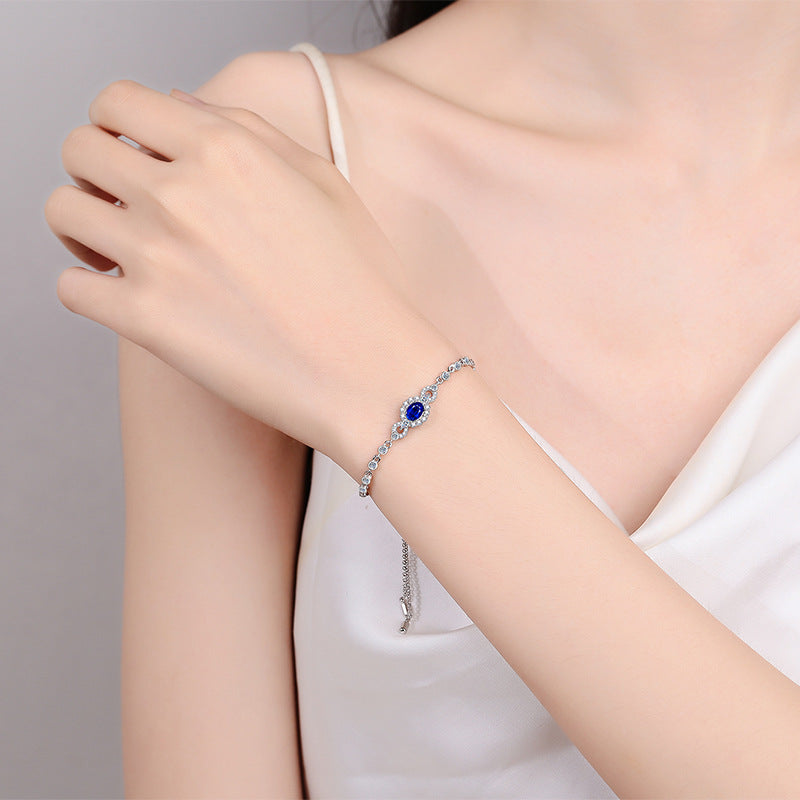 Elegant Botanical Zodiac Bracelet Options: 0.5ct White/Blue Moissanite or 4x6mm Zircon, 5-Layer Rhodium Sterling Silver