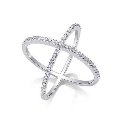 Elegant Geometric Silver Ring with Moissanite Stones