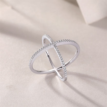 Elegant Geometric Silver Ring with Moissanite Stones