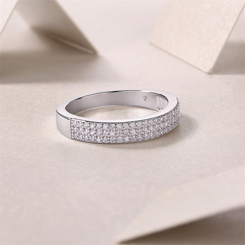 Elegant Geometric Silver Ring with Moissanite Stones