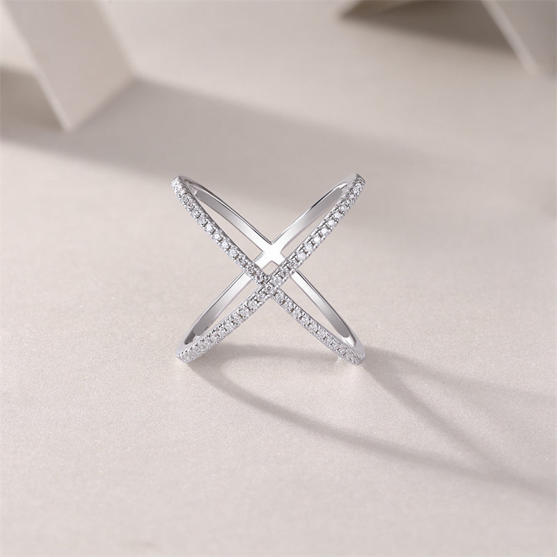 Elegant Geometric Silver Ring with Moissanite Stones