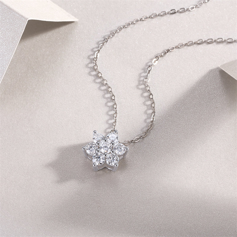 Elegant Snowflake Pendant Necklace with Moissanite for Women
