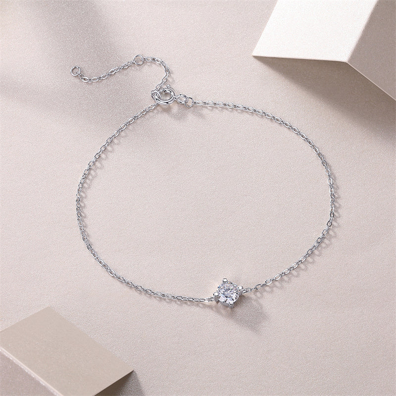 Elegant Women's Silver Bracelet with Round Moissanite for Office Wear