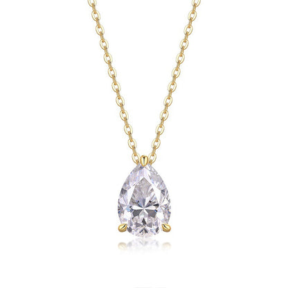Elegant Women's Silver Necklace with Teardrop Moissanite Pendant