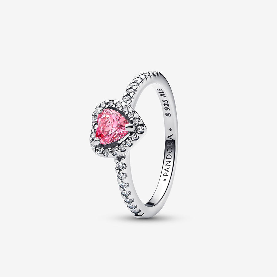 Pavé Heart Pink Stone Silver Ring