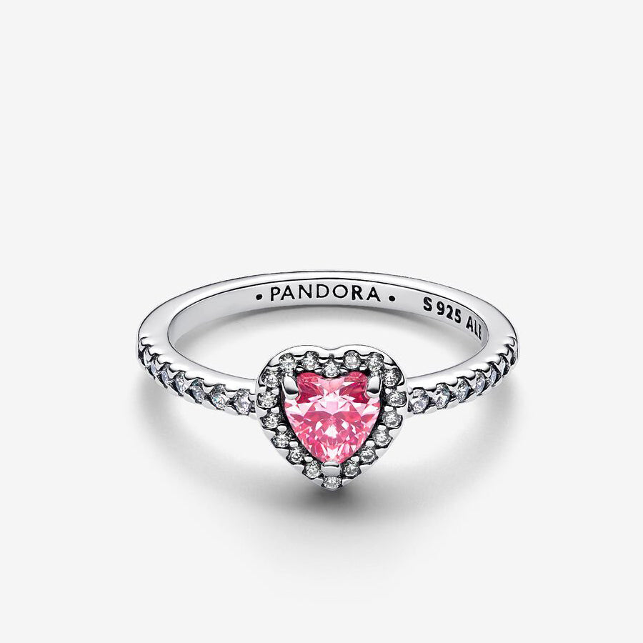Pavé Heart Pink Stone Silver Ring